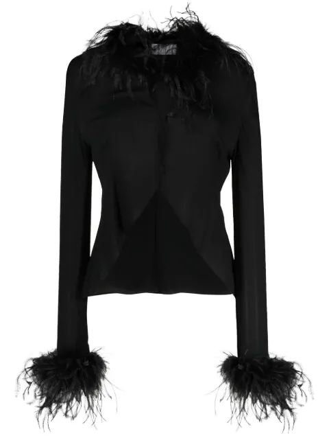 Giuseppe Di Morabito feather-trimmed long-sleeved blouse
