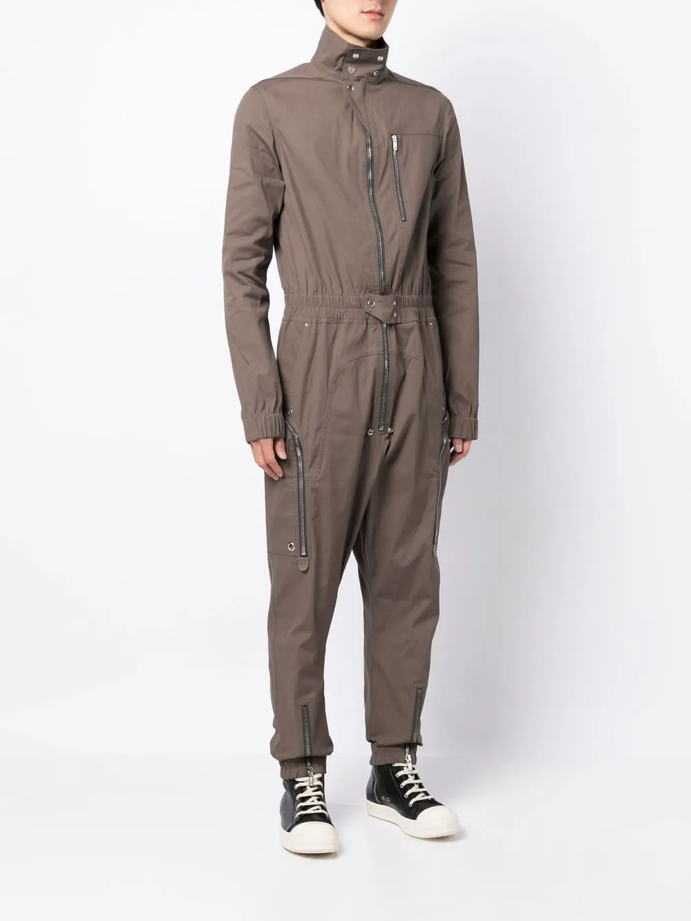 zip-up tapered jumpsuit