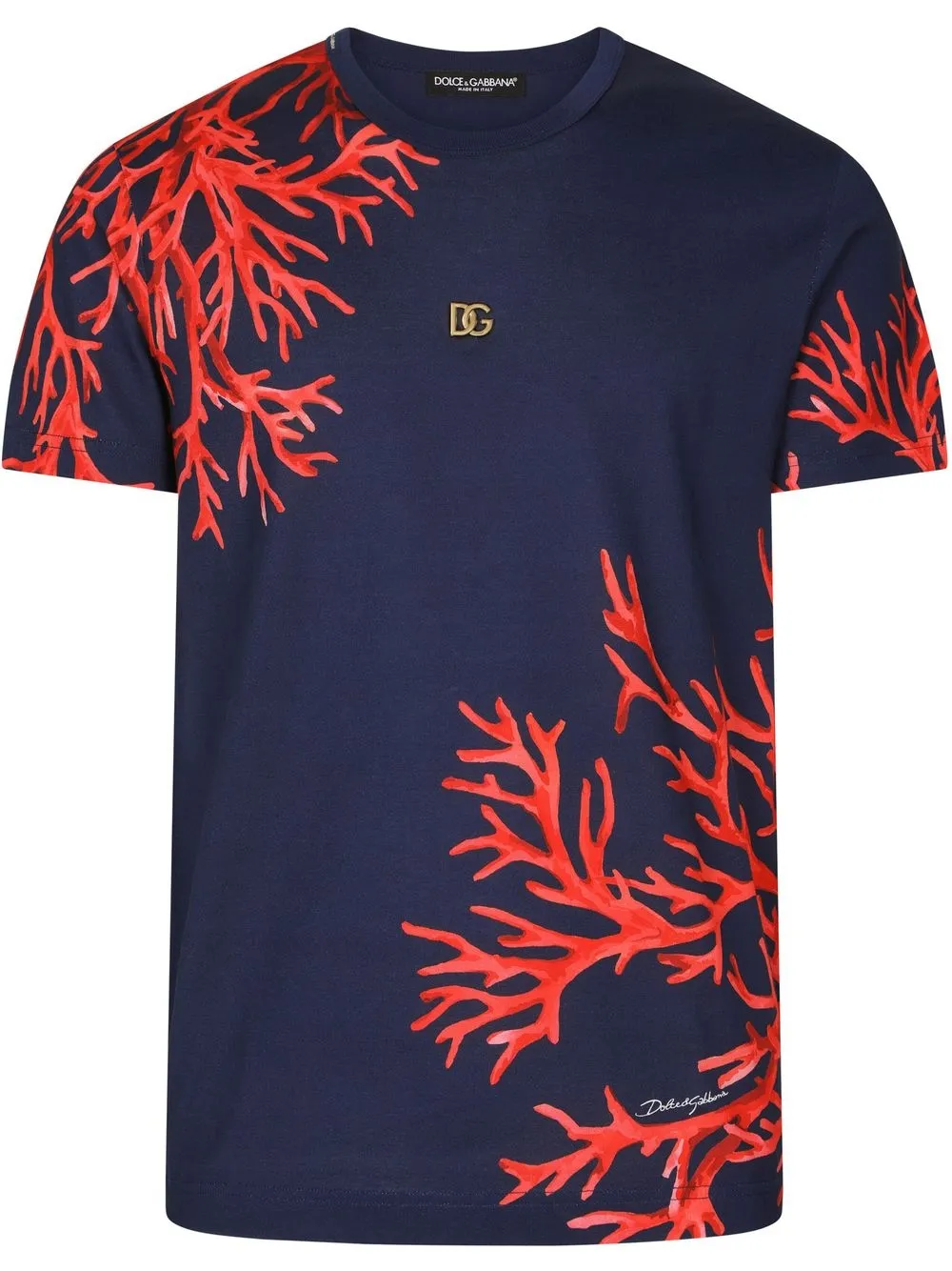 coral-print logo-patch T-shirt