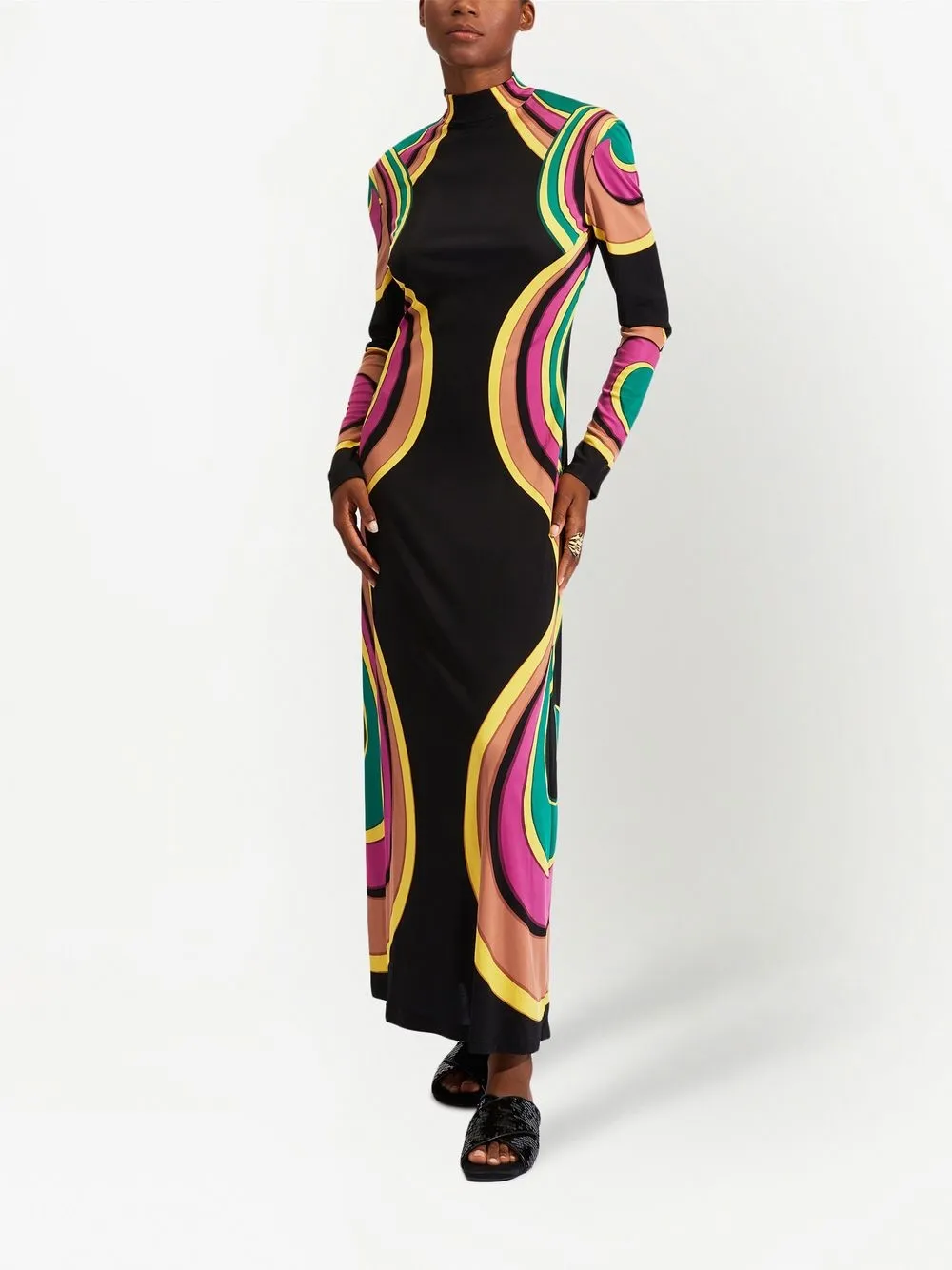 La DoubleJ Maxi-jurk met grafische print - Zwart