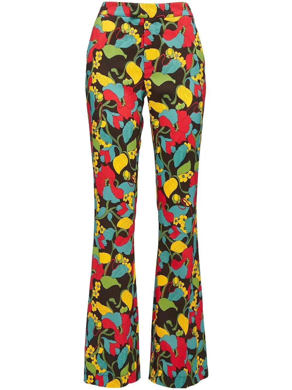 Shop La Doublej Saturday Night Floral-print Flared Trousers In Black