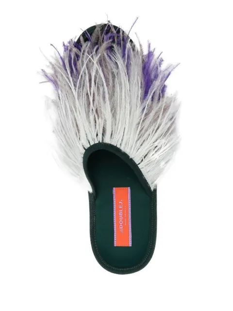 La DoubleJ feather-detail slippers SHO0007RAS007GRE0014 - 3