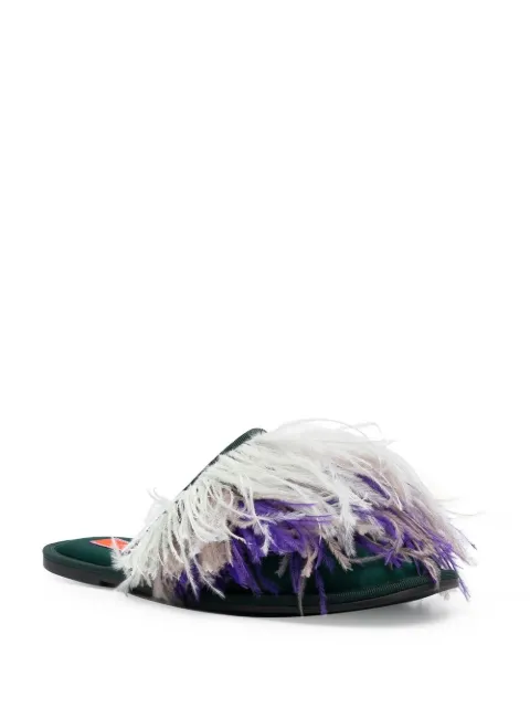 La DoubleJ feather-detail slippers SHO0007RAS007GRE0014 - 1