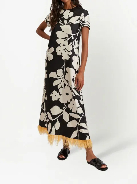 La DoubleJ Swing feather-trim silk maxi dress DRE0316SIL001WIJ0001 - 1