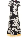 La DoubleJ Swing feather-trim silk maxi dress - Black