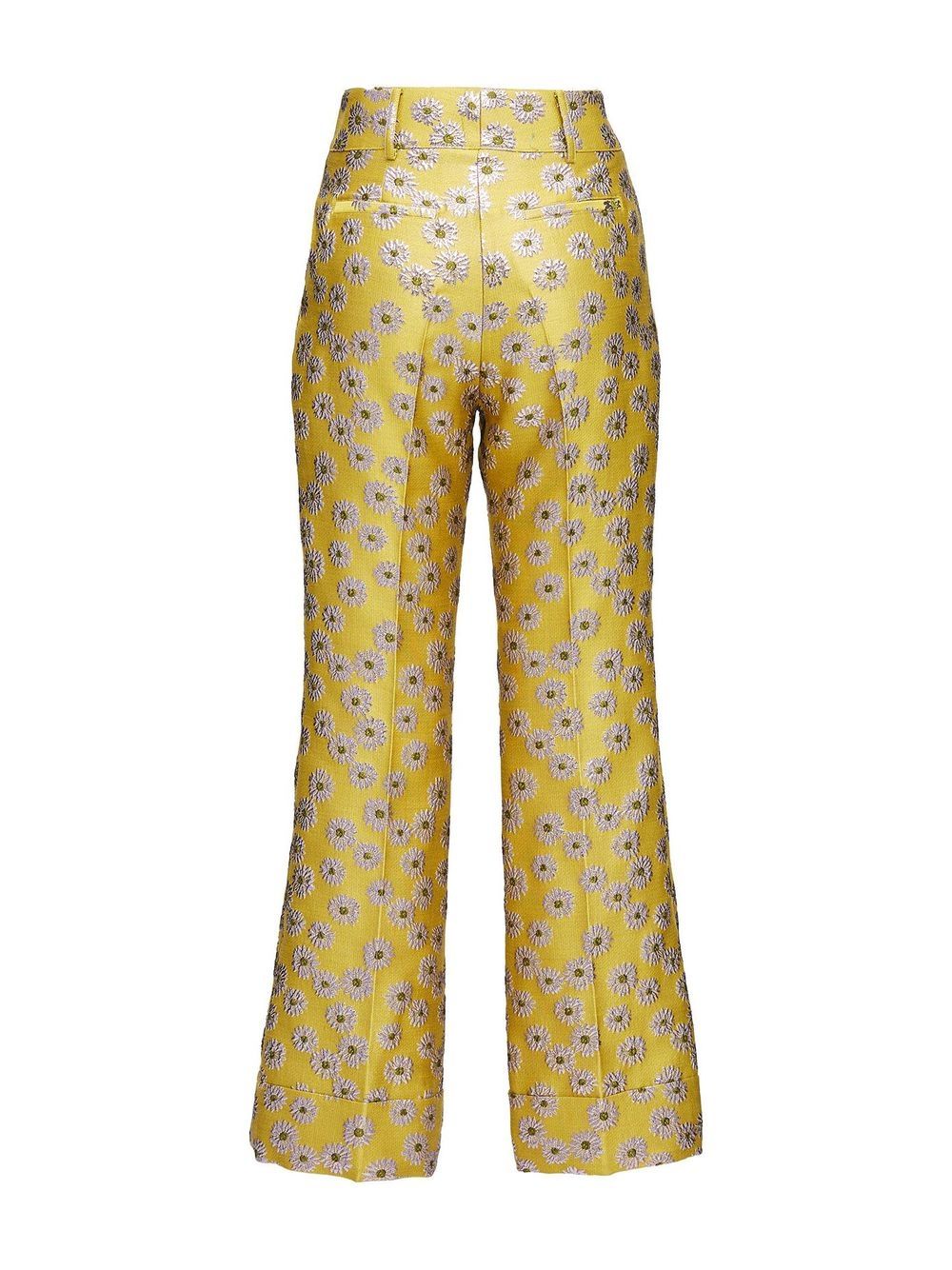 Shop La Doublej Hendrix Floral-embroidery Flared Trousers In Yellow