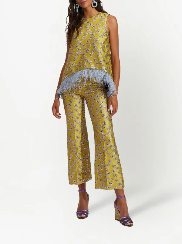 La DoubleJ Hendrix floral-embroidery Flared Trousers | Yellow