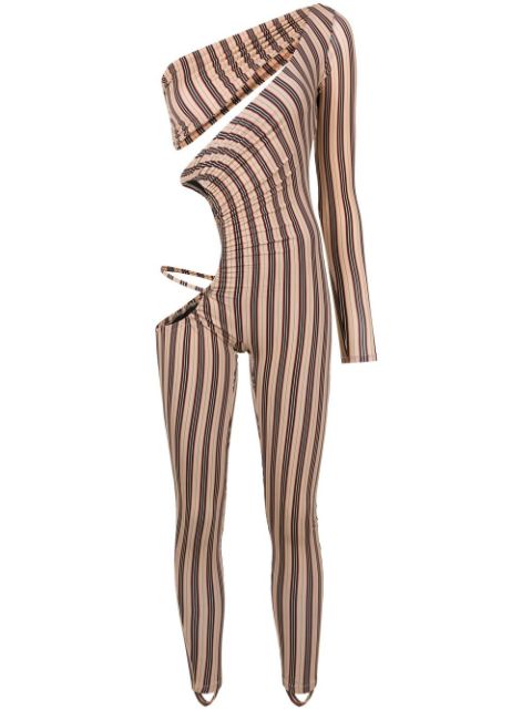 Amir Slama stripe-print one-shoulder jumpsuit