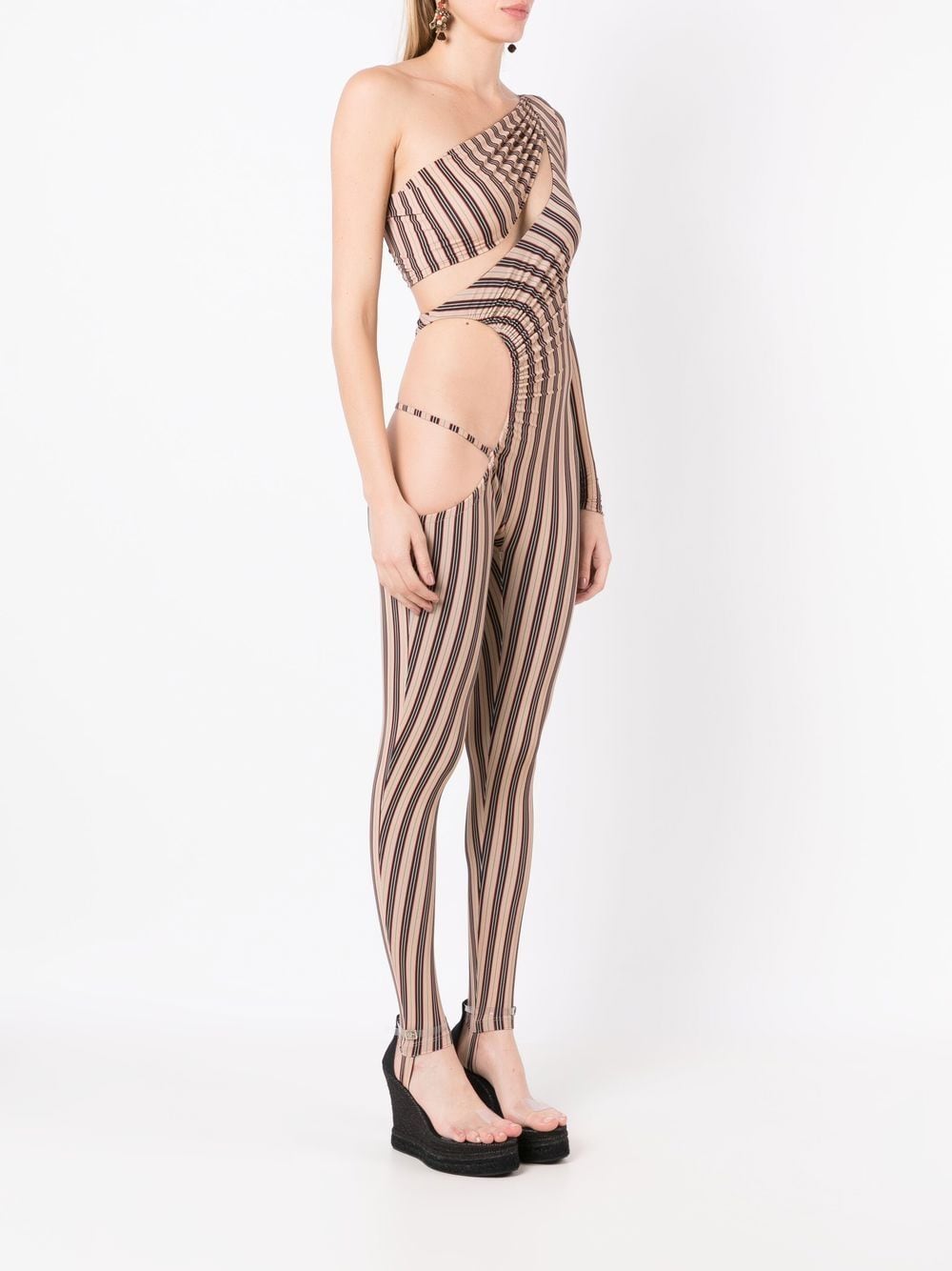 Shop Amir Slama Stripe-print One-shoulder Jumpsuit In Multicolour