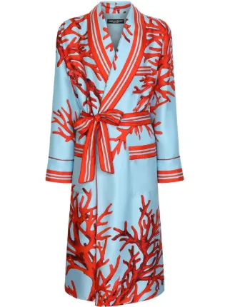 Dolce & Gabbana Silk coral-print Robe | Blue | FARFETCH AO