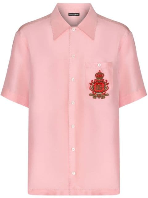 Dolce & Gabbana heraldic-patch silk bowling shirt