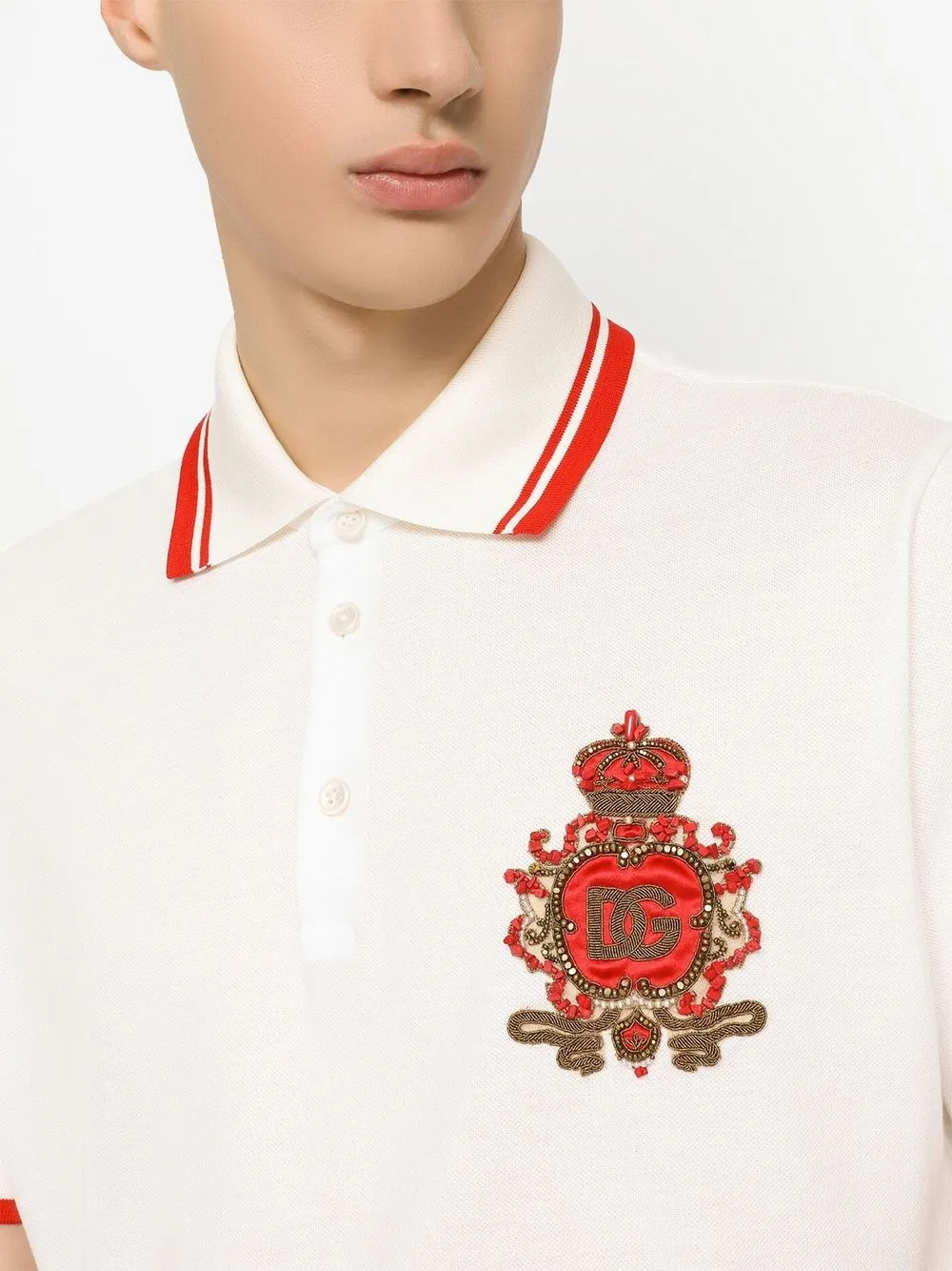 Dolce And Gabbana Heraldic Patch Piqué Polo Shirt White Farfetch