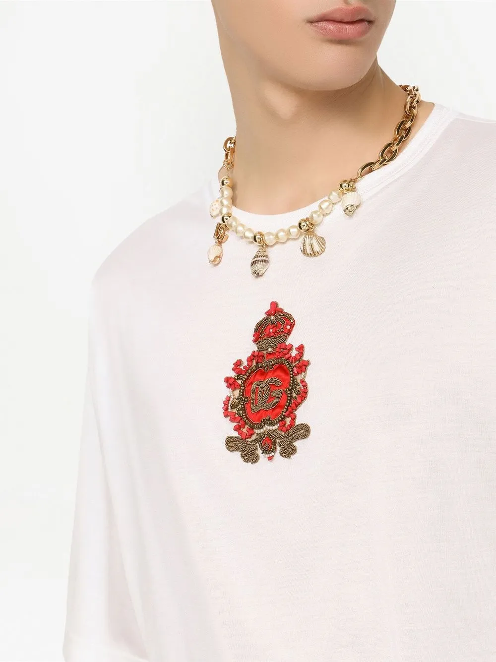 heraldic-patch silk T-Shirt