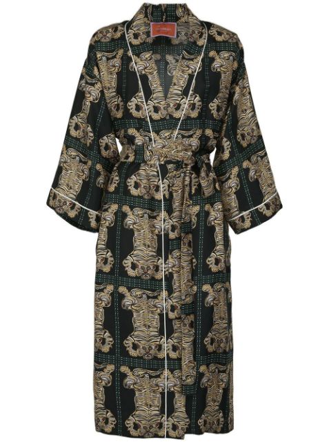 La DoubleJ tiger-print silk robe