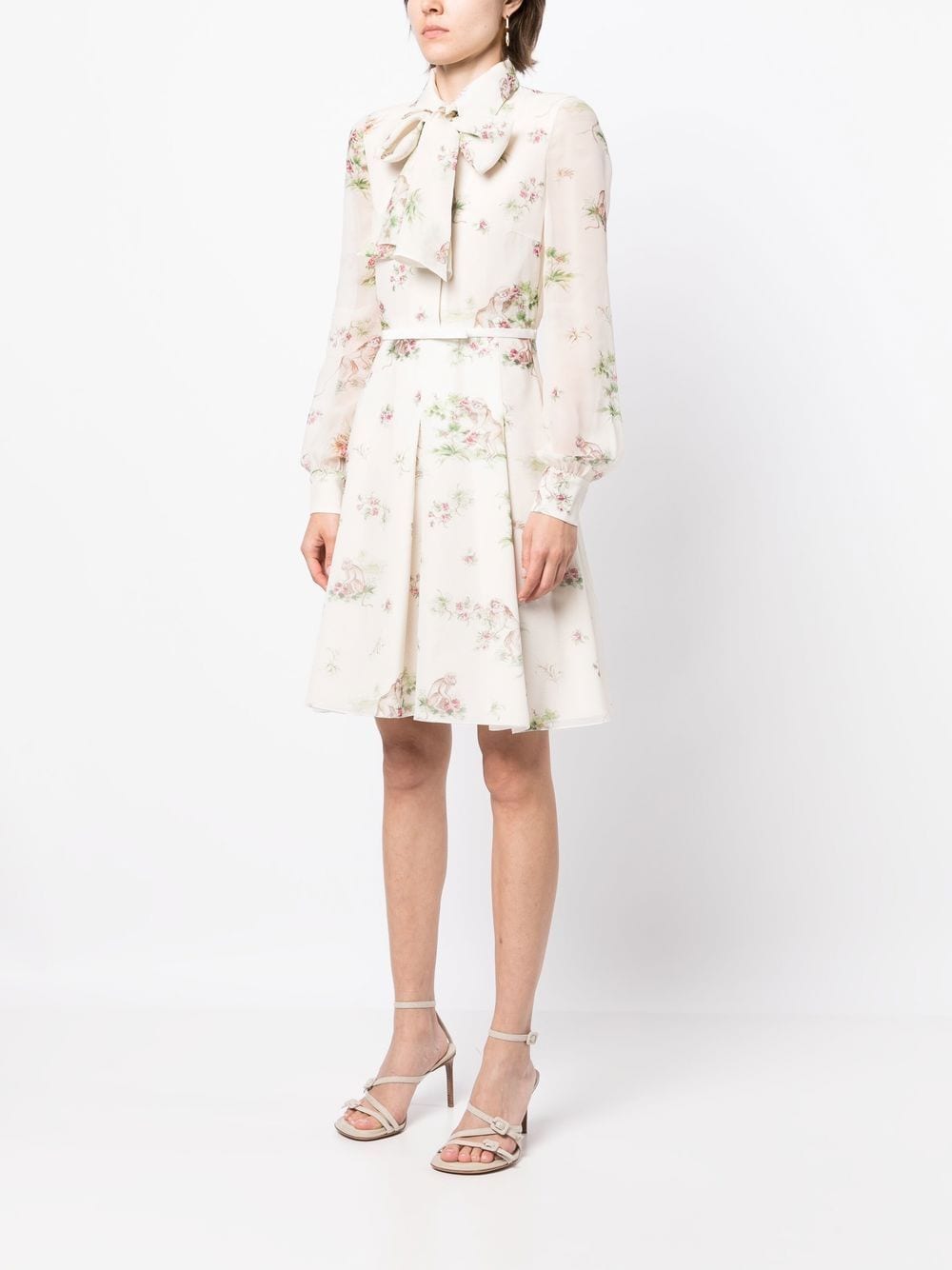 Shop Giambattista Valli Floral-print Silk Dress In 白色