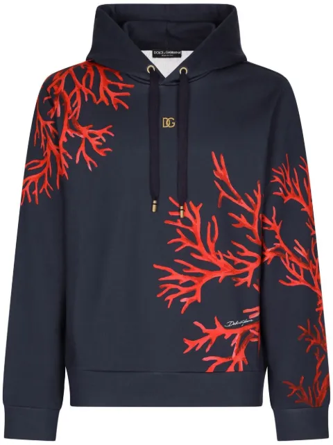 coral-print pullover hoodie