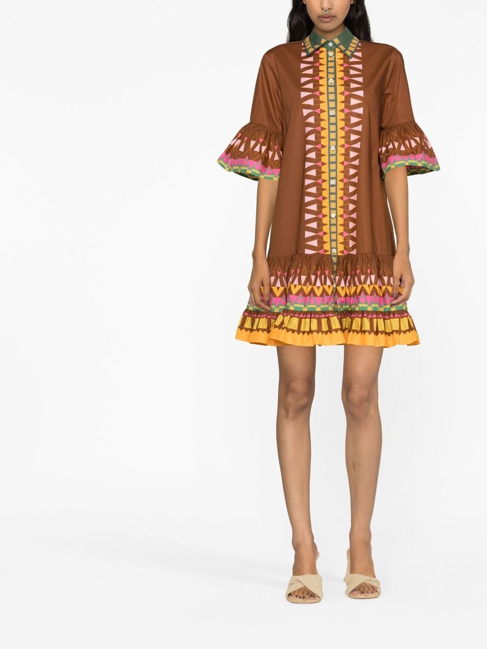 Shop La Doublej Choux Geometric-print Dress In Brown
