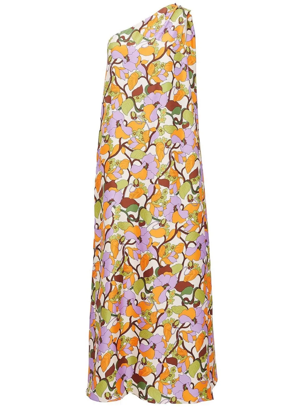 LA DOUBLEJ ROY FLORAL-PRINT ONE-SHOULDER SILK DRESS