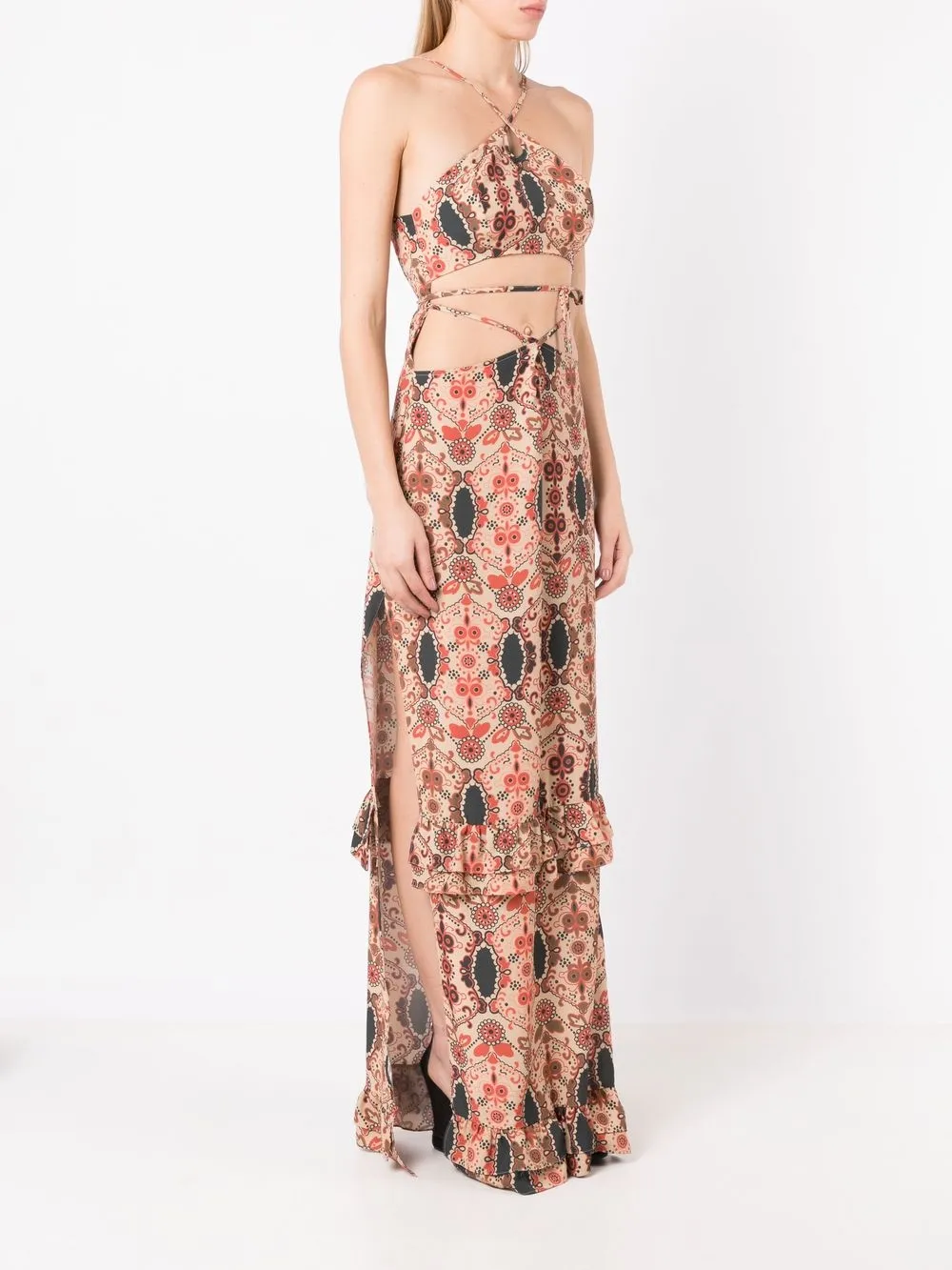 Shop Amir Slama Floral-print Halterneck Dress In Multicolour