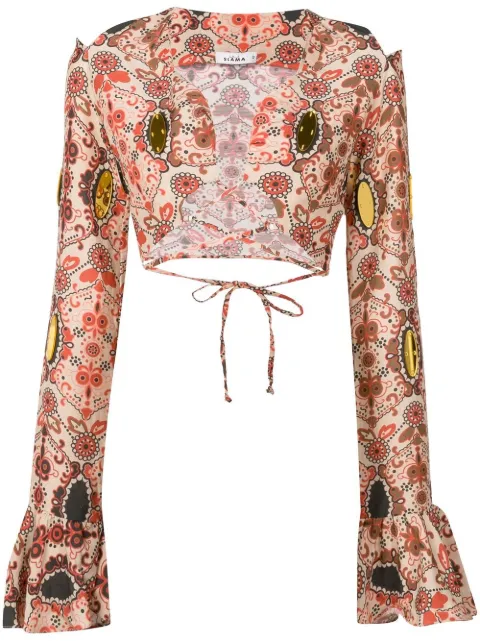 Amir Slama floral-print flared-cuff blouse