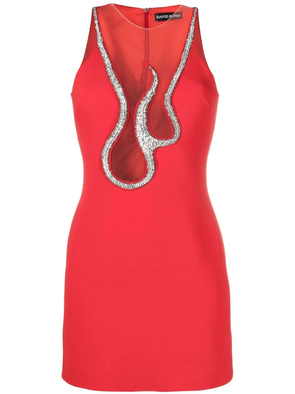 

David Koma panelled crystal-embellished mini dress - Red