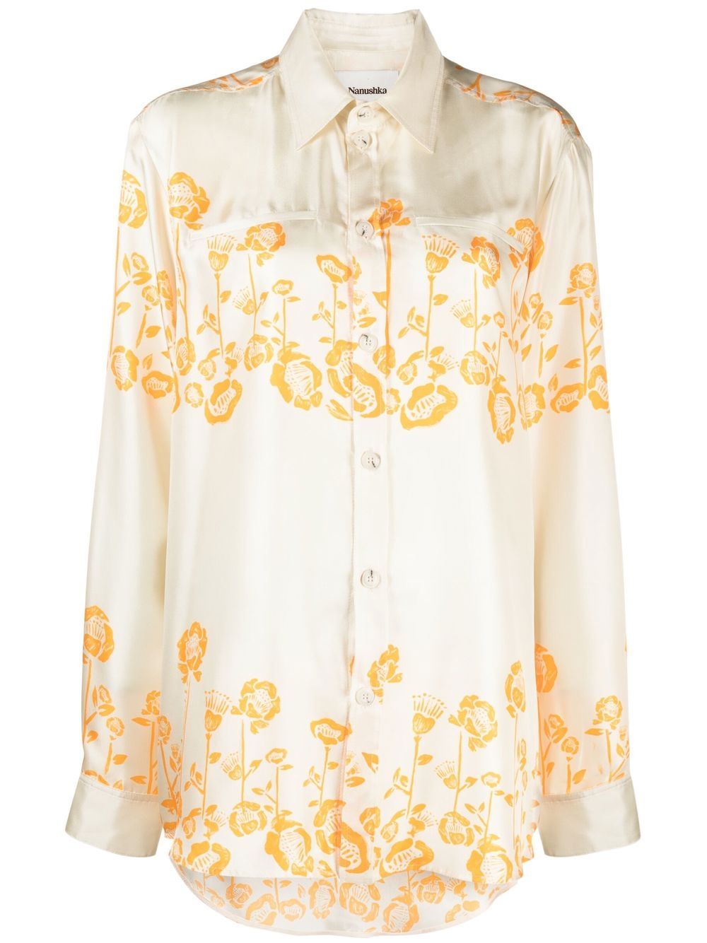 Nanushka Floral-print Silk Shirt In Neutrals