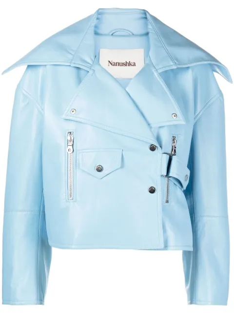 Nanushka faux-leather cropped biker jacket