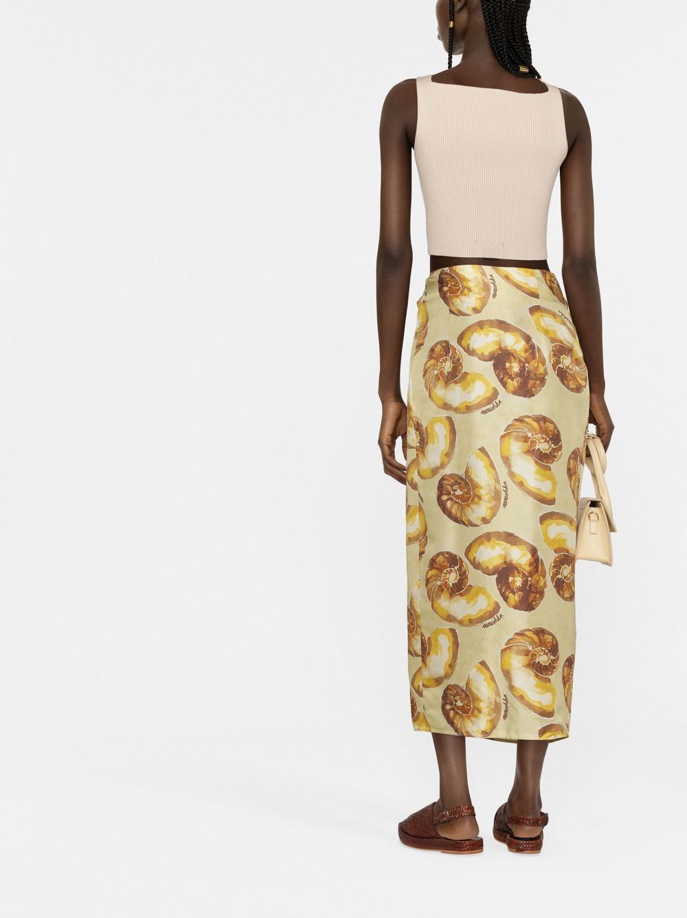 Shop Nanushka Shell-print Sarong Midi Skirt In Neutrals