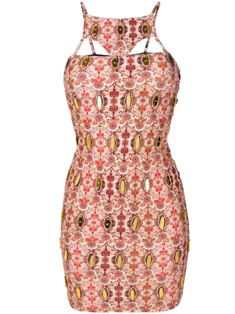 Amir Slama vestido corto con aberturas y estampado floral