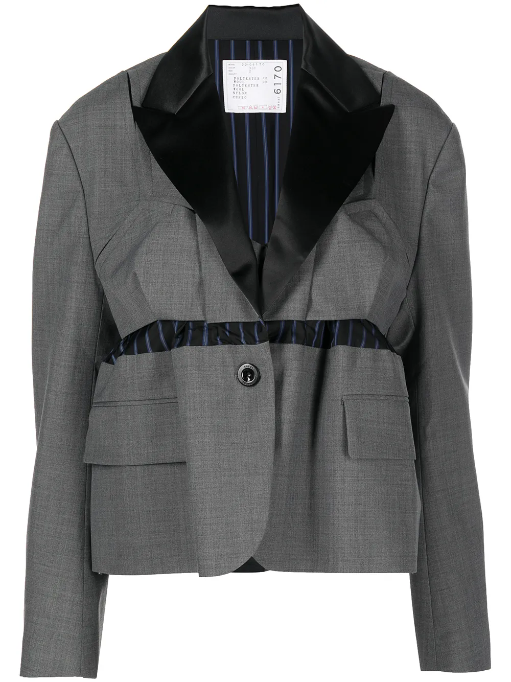 

sacai gathered-waist cropped jacket - Grey