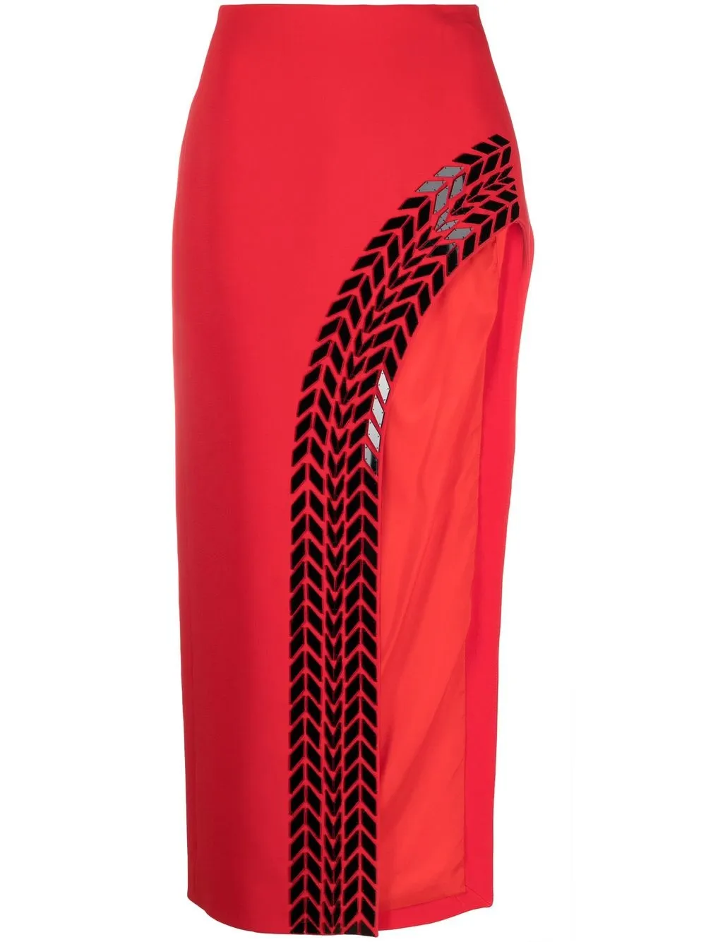 

David Koma appliqué-detail side slit skirt - Red