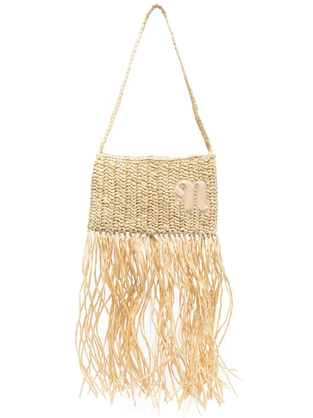 fringed woven shoulder bag