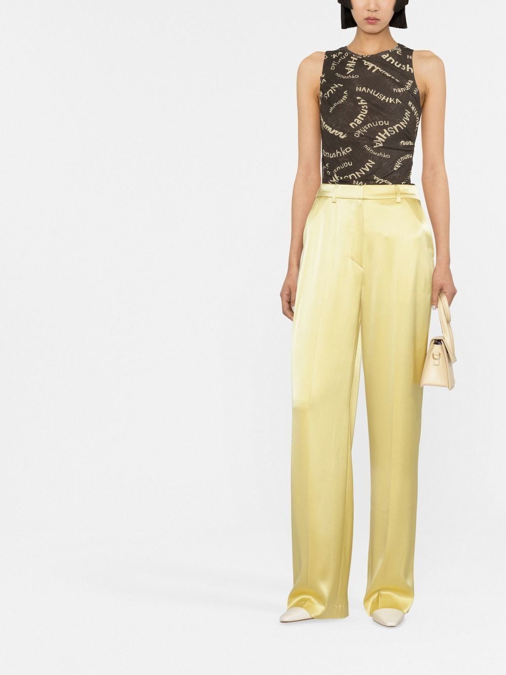 Shop Nanushka Kezia Satin Wide-leg Trousers In Yellow