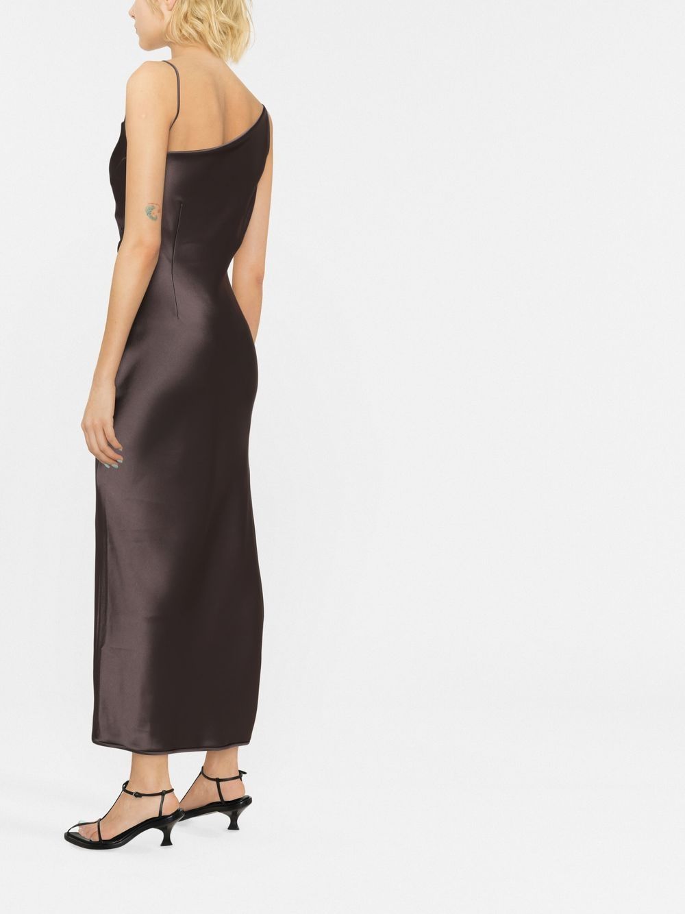 Shop Nanushka Asymmetric Satin Midi Dress In Brown