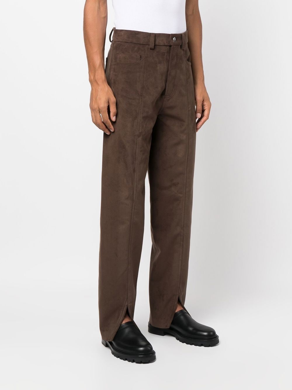 Shop Nanushka Faux-suede Straight-leg Trousers In Brown