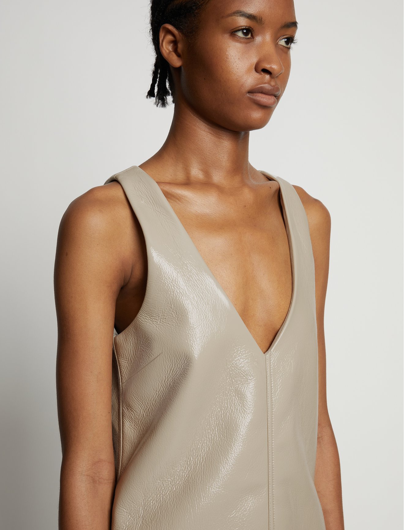 Vinyl V-Neck Shift Dress #3