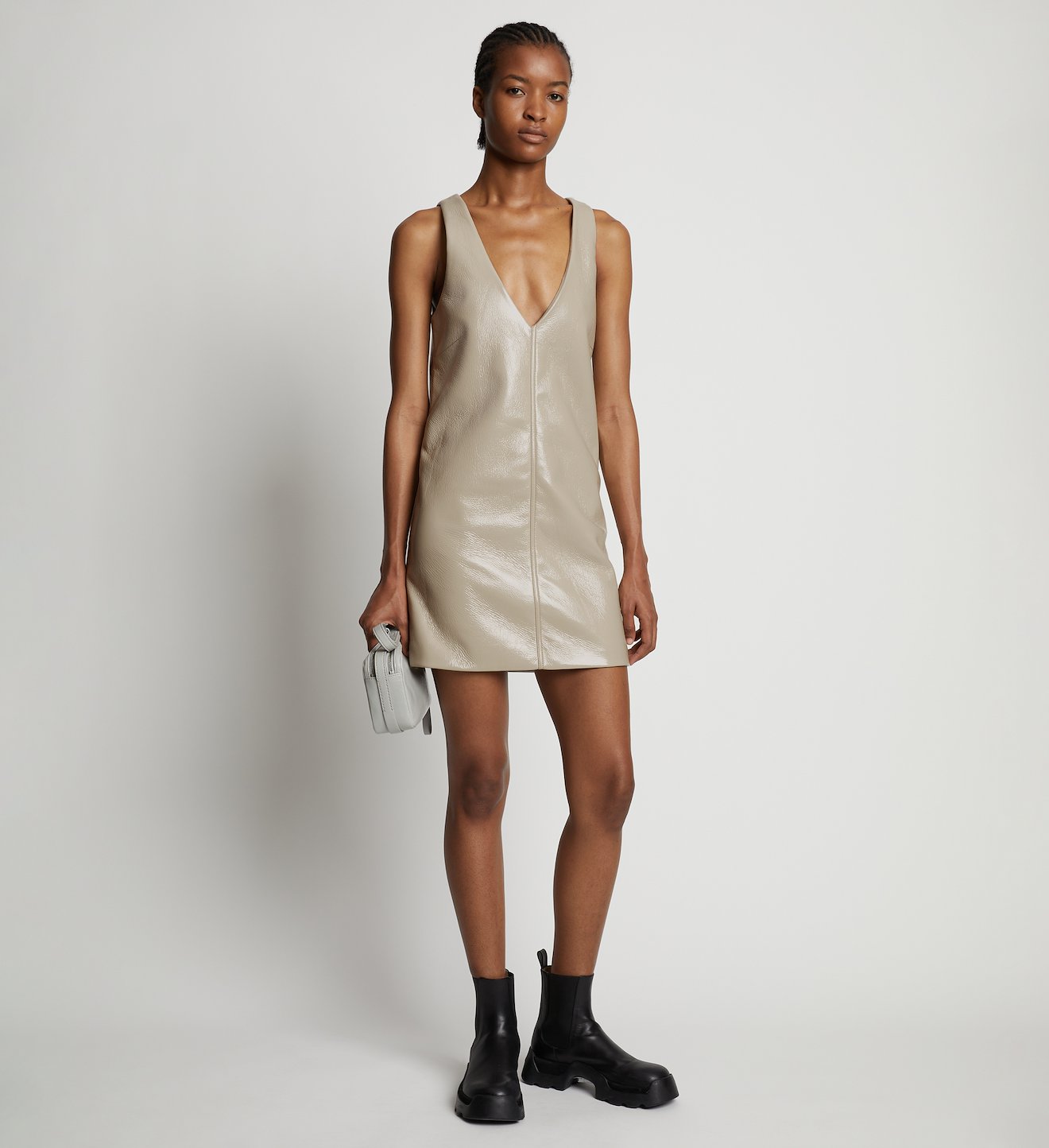 Vinyl V-Neck Shift Dress