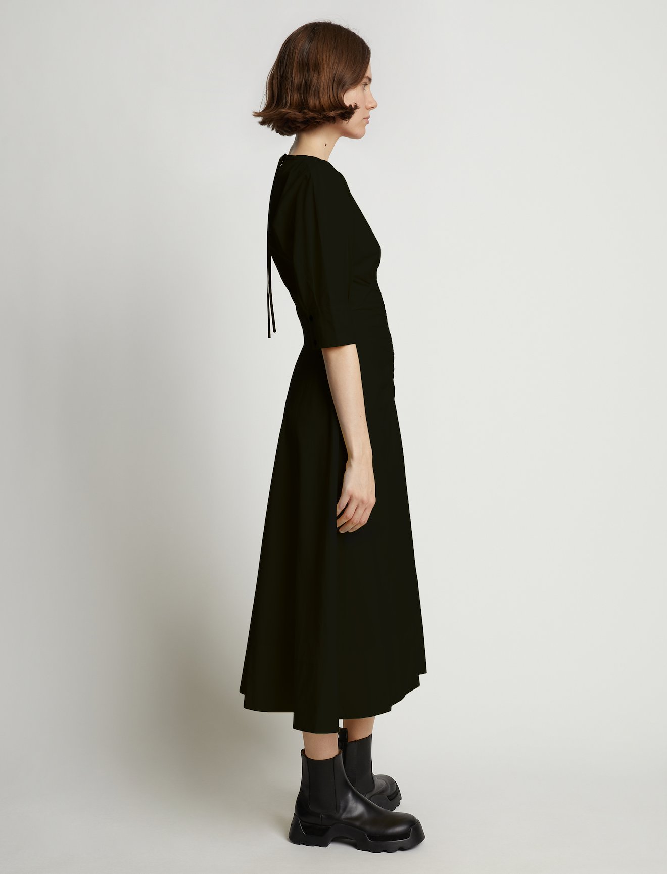Poplin V-Neck Puff Sleeve Dress #1