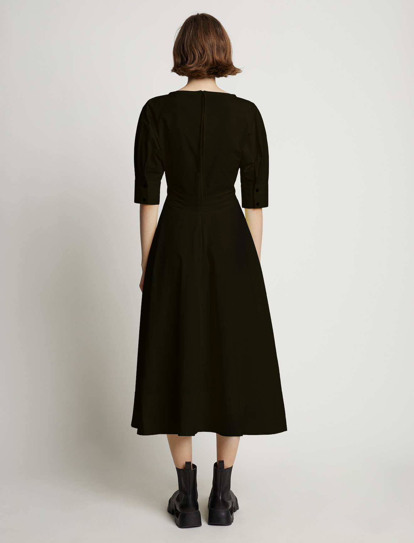 Poplin V-Neck Puff Sleeve Dress #2