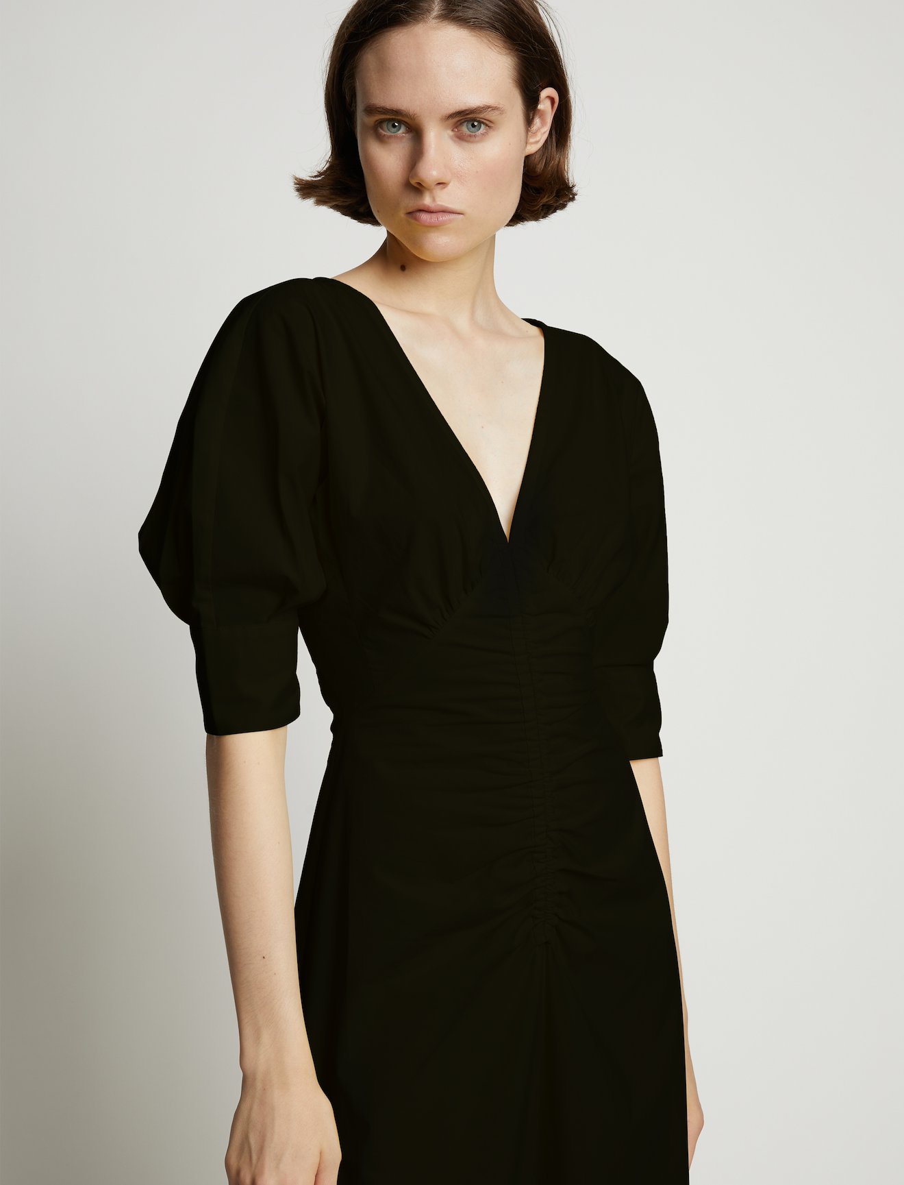 Poplin V-Neck Puff Sleeve Dress #3