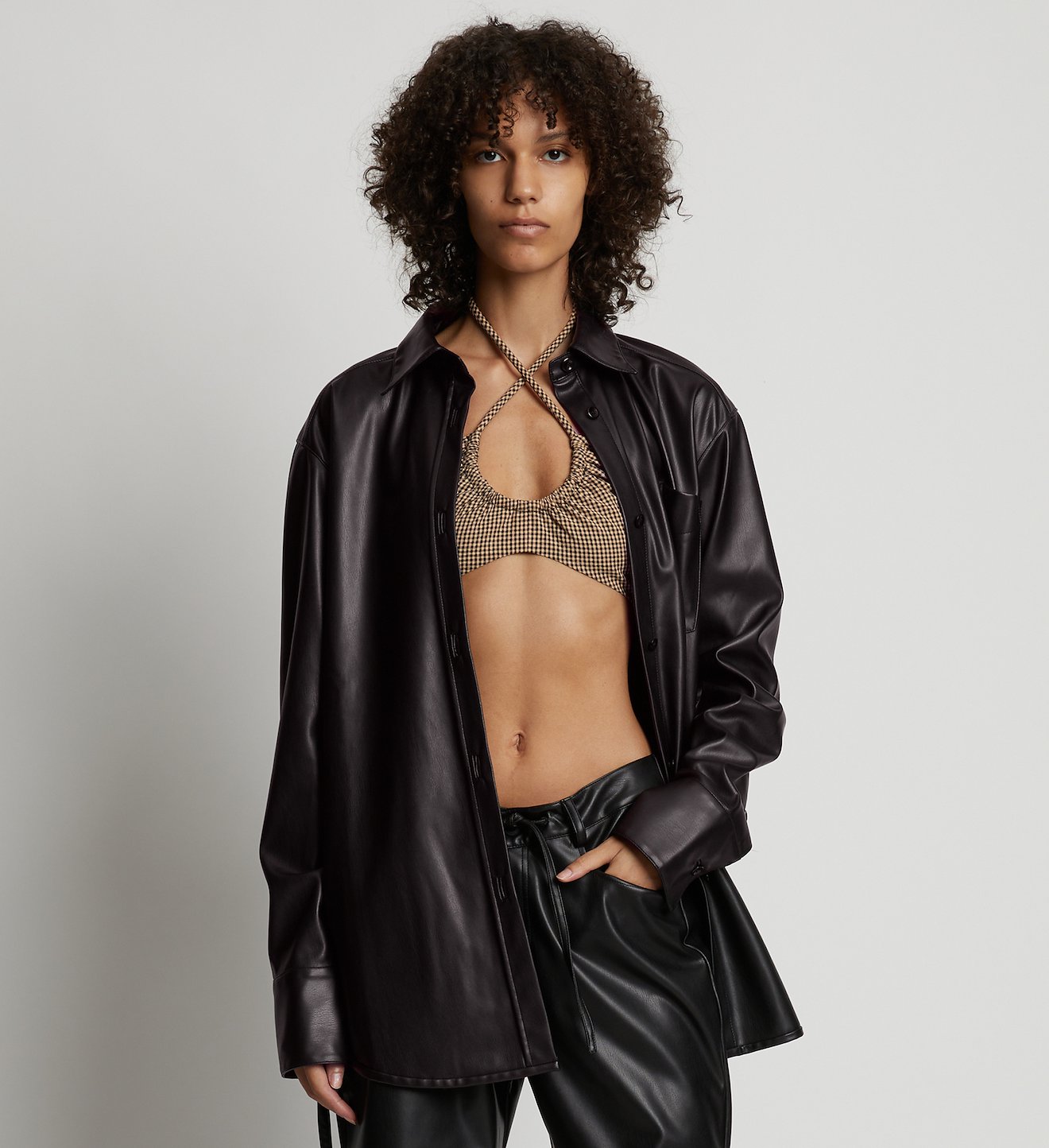 Faux Leather Shirt Jacket