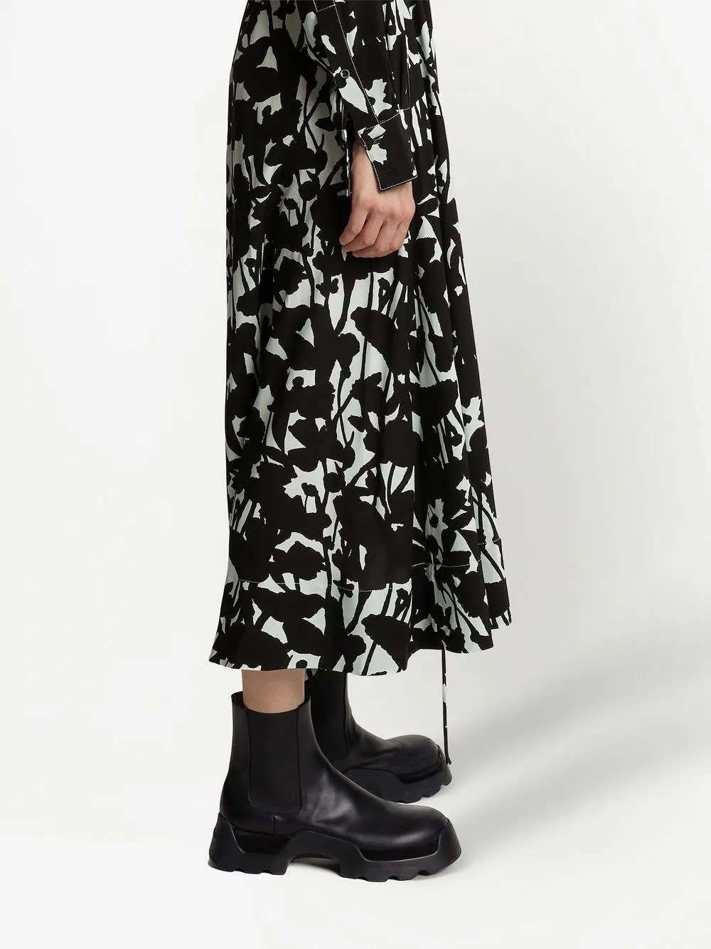 floral-print long-sleeve shirt dress