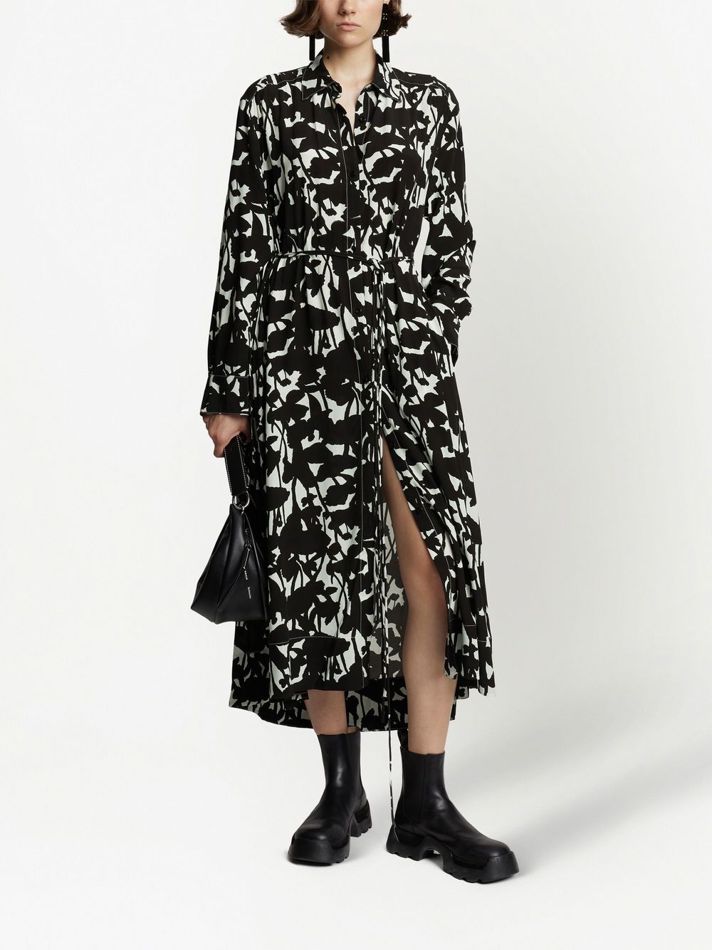 Shop Proenza Schouler White Label Floral-print Long-sleeve Shirt Dress In Black