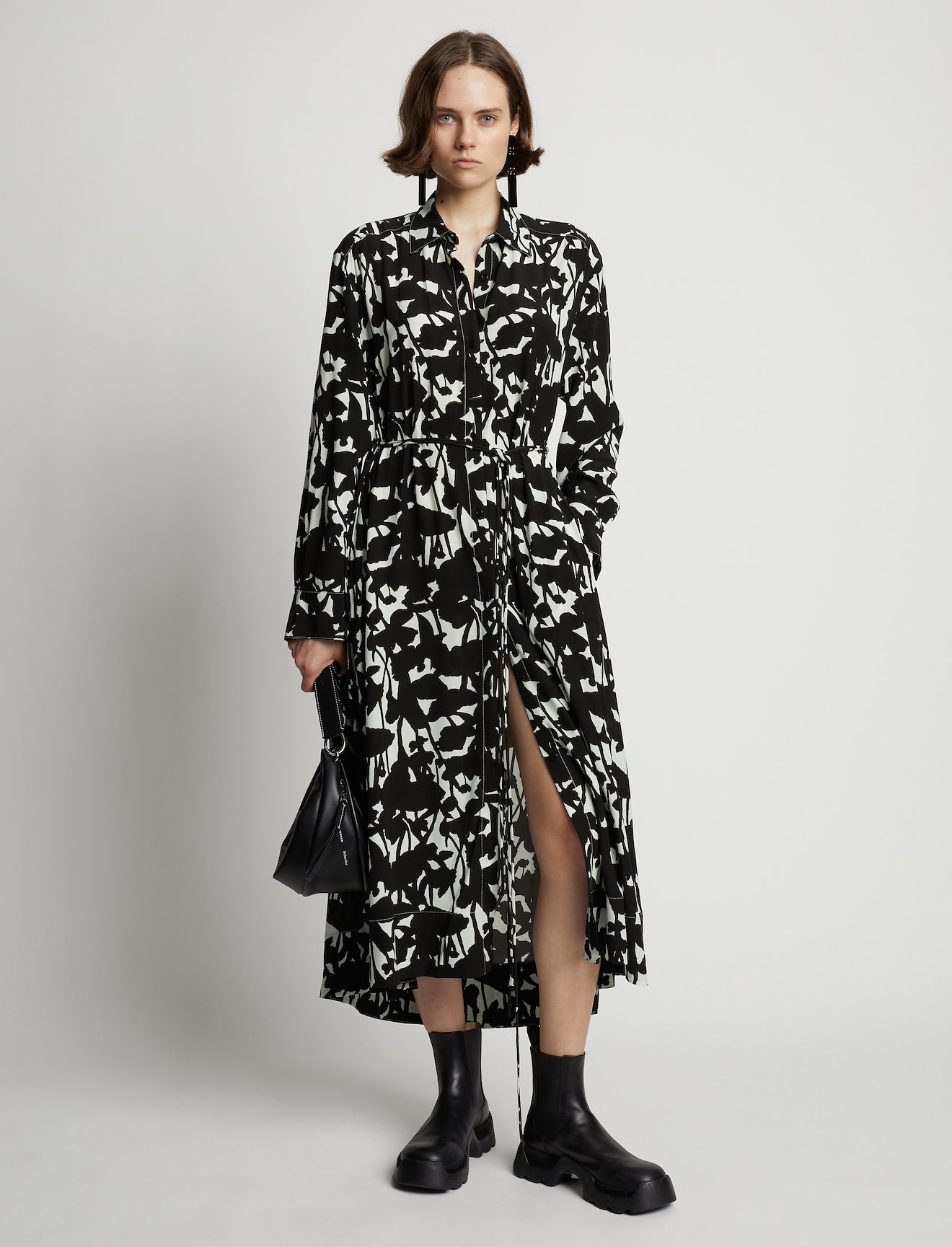 Printed Long Sleeve Shirt Dress #5