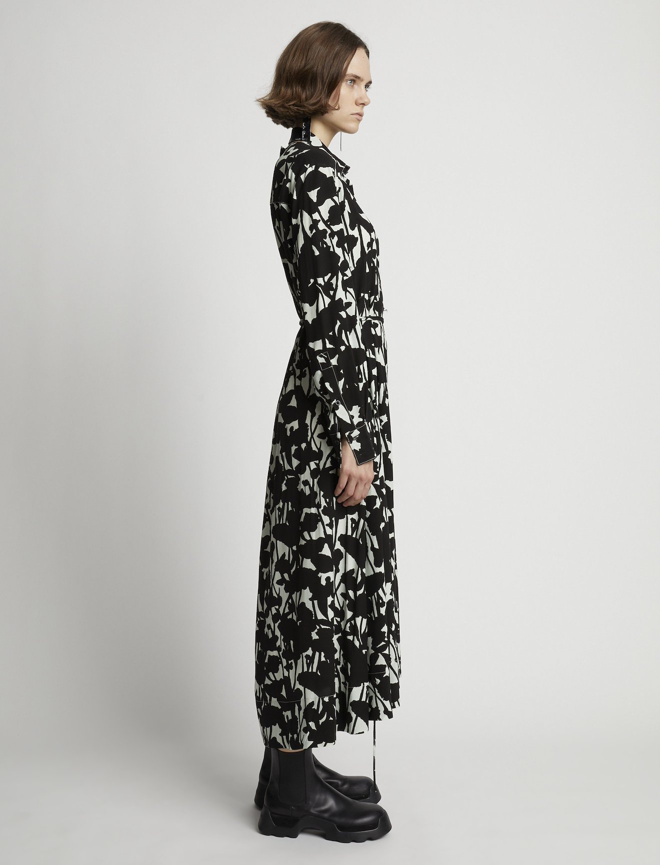 Printed Long Sleeve Shirt Dress #1