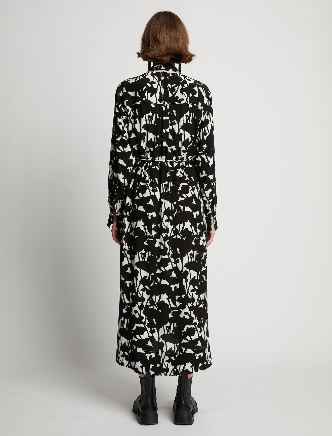 Printed Long Sleeve Shirt Dress #2