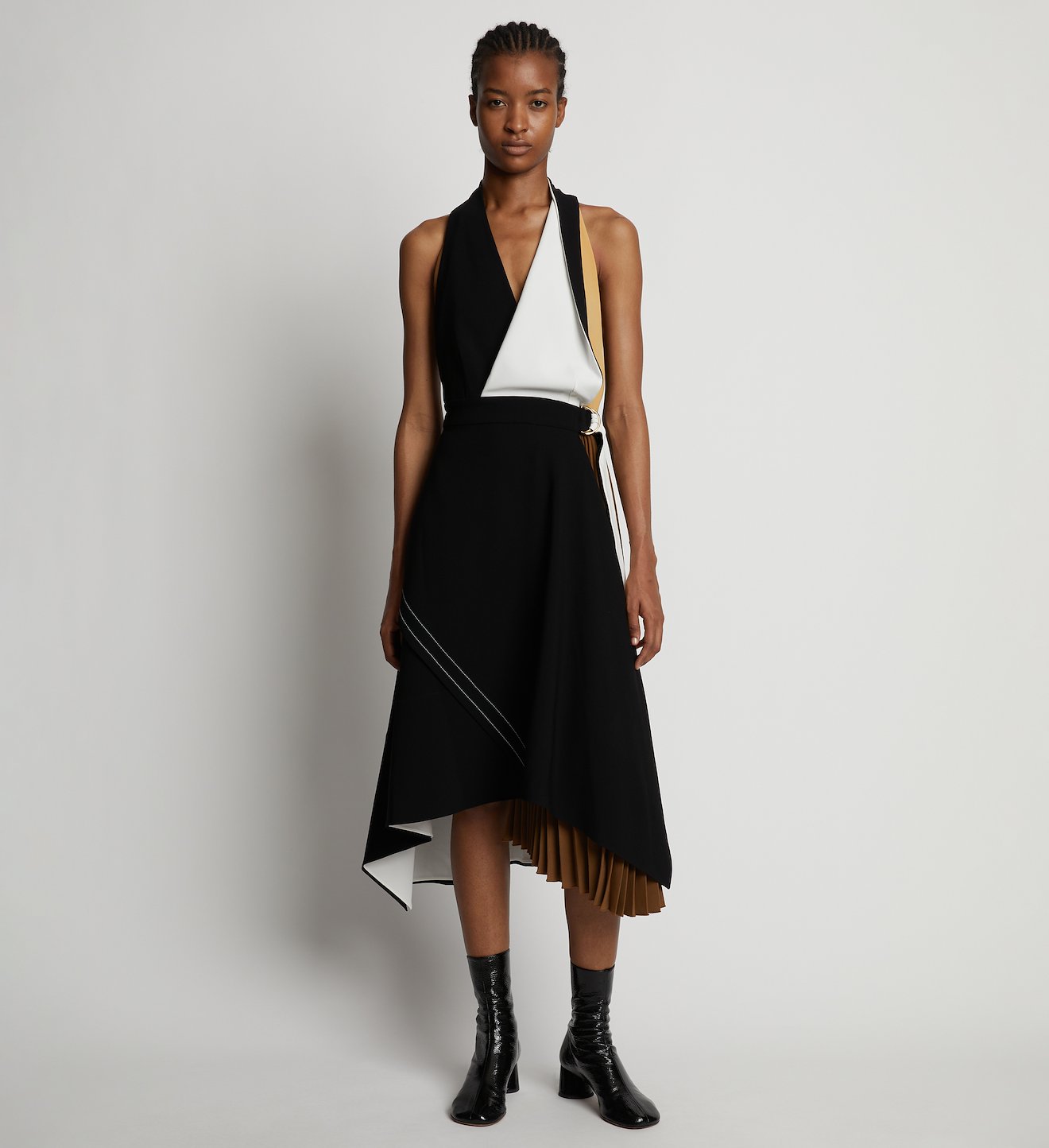 Matte Viscose Crepe Color Block Dress