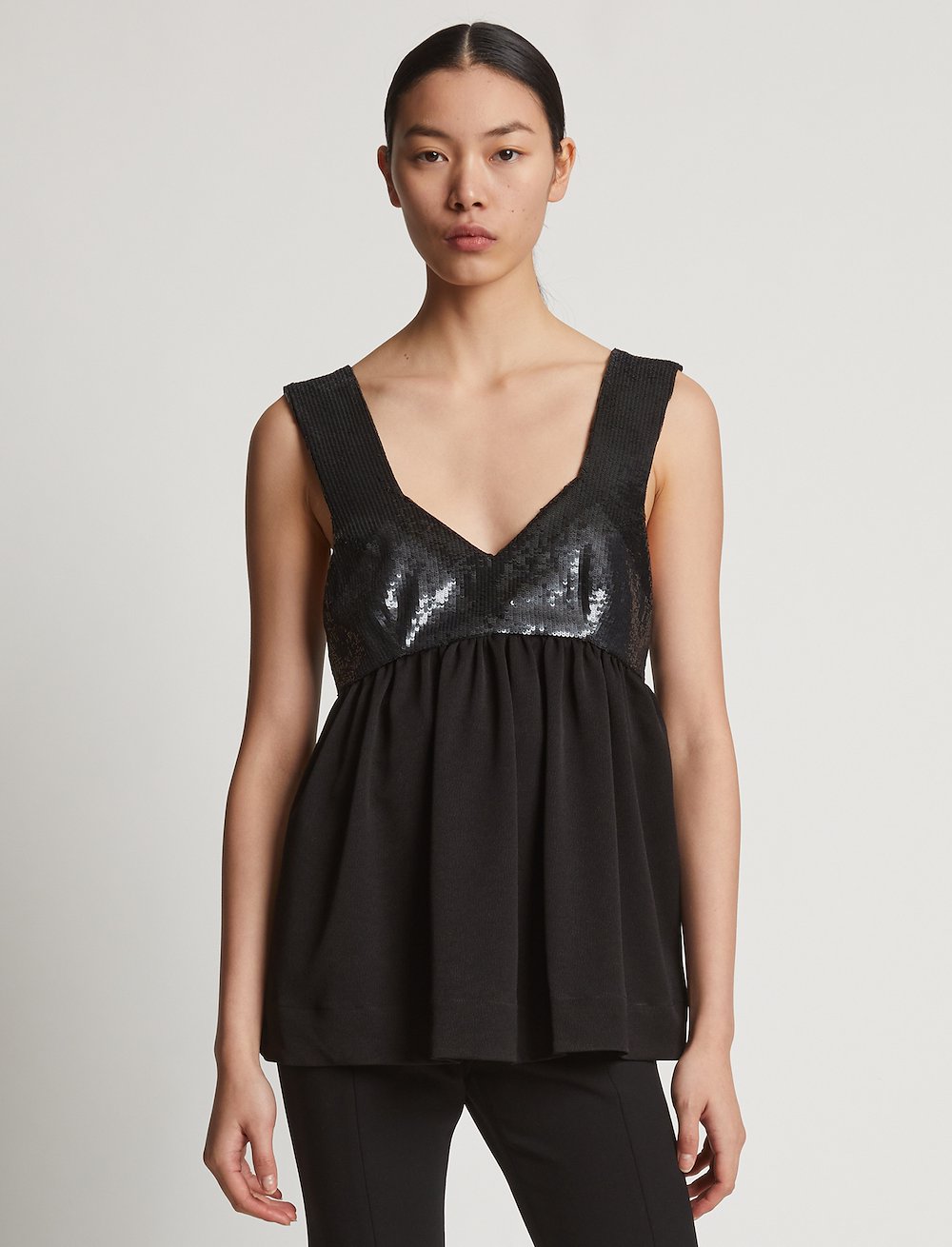 Textured Crepe Sequin Tank