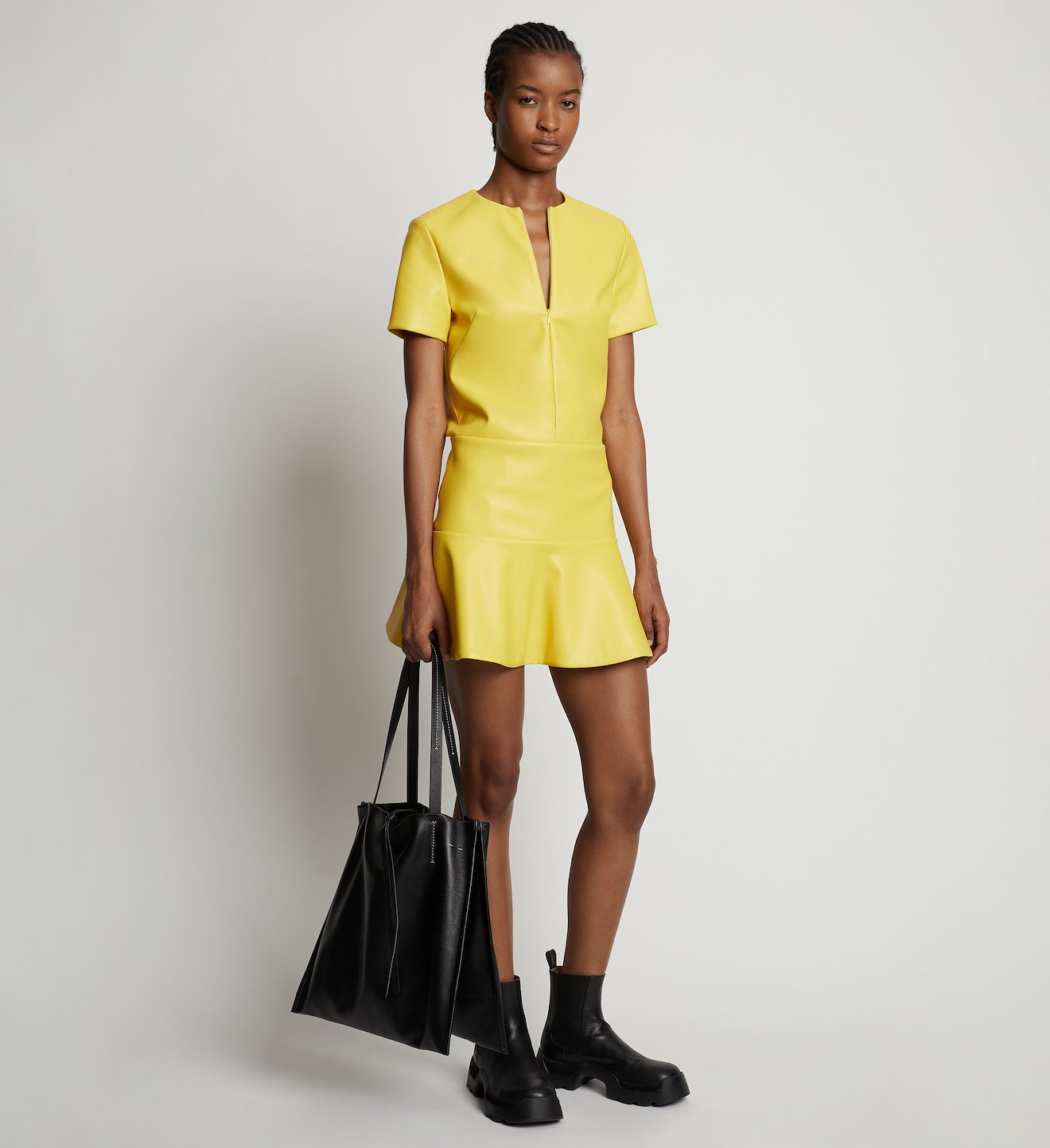 Faux Leather Ruffle Mini Dress