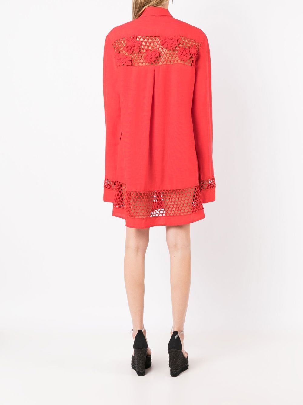 Shop Amir Slama Floral-lace Detail Oversize Shirt In Red